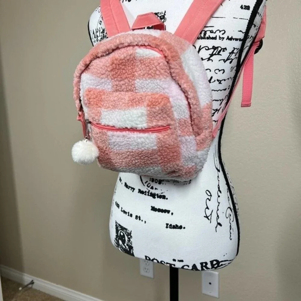 Mini Backpack Cat & Jack   pink and white Plaid Sherpa Mini Backpack size S